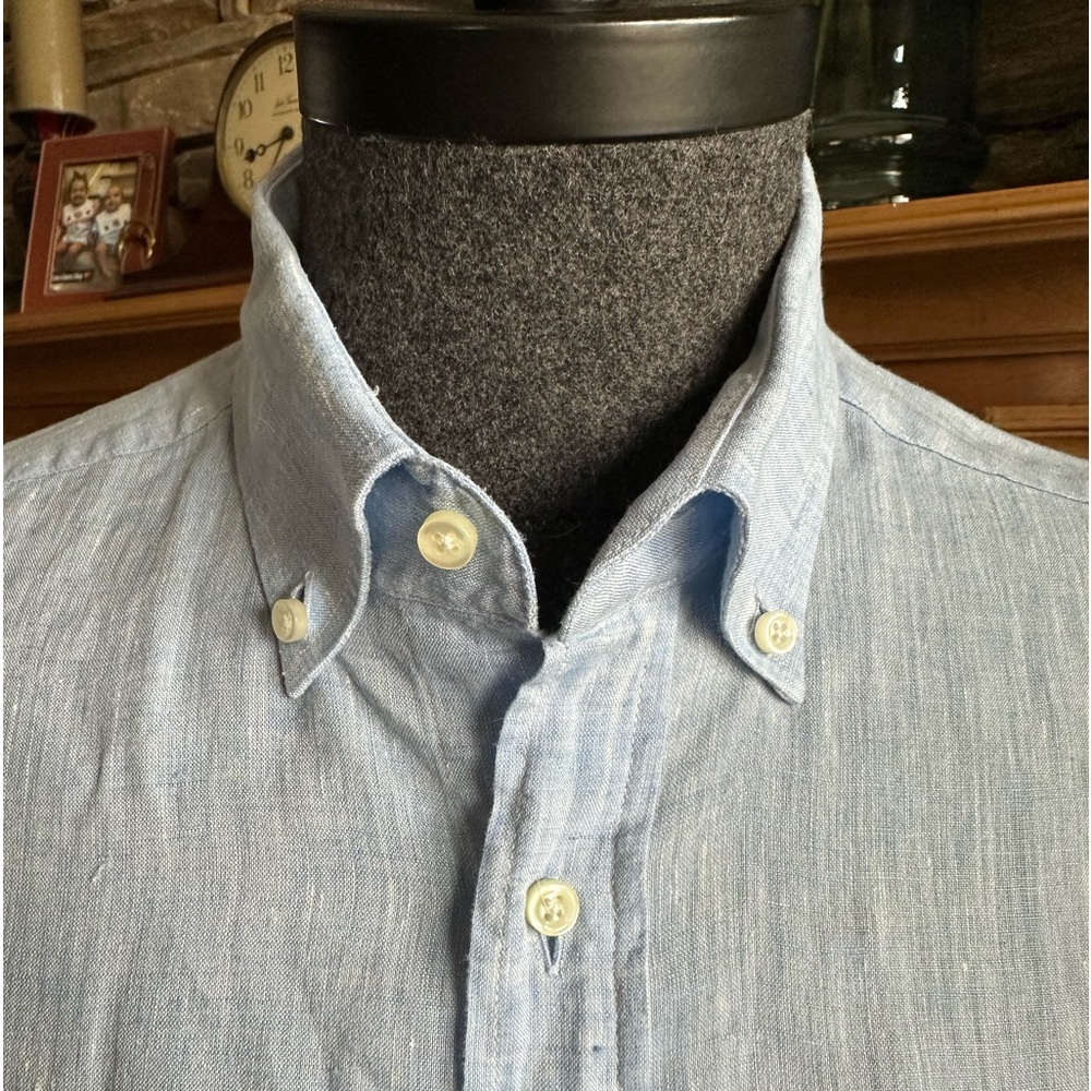 ALAN PAINE Men’s Blue 💯 Linen Long Sleeve Button Down Shirt - Size LARGE - Picture 3 of 13